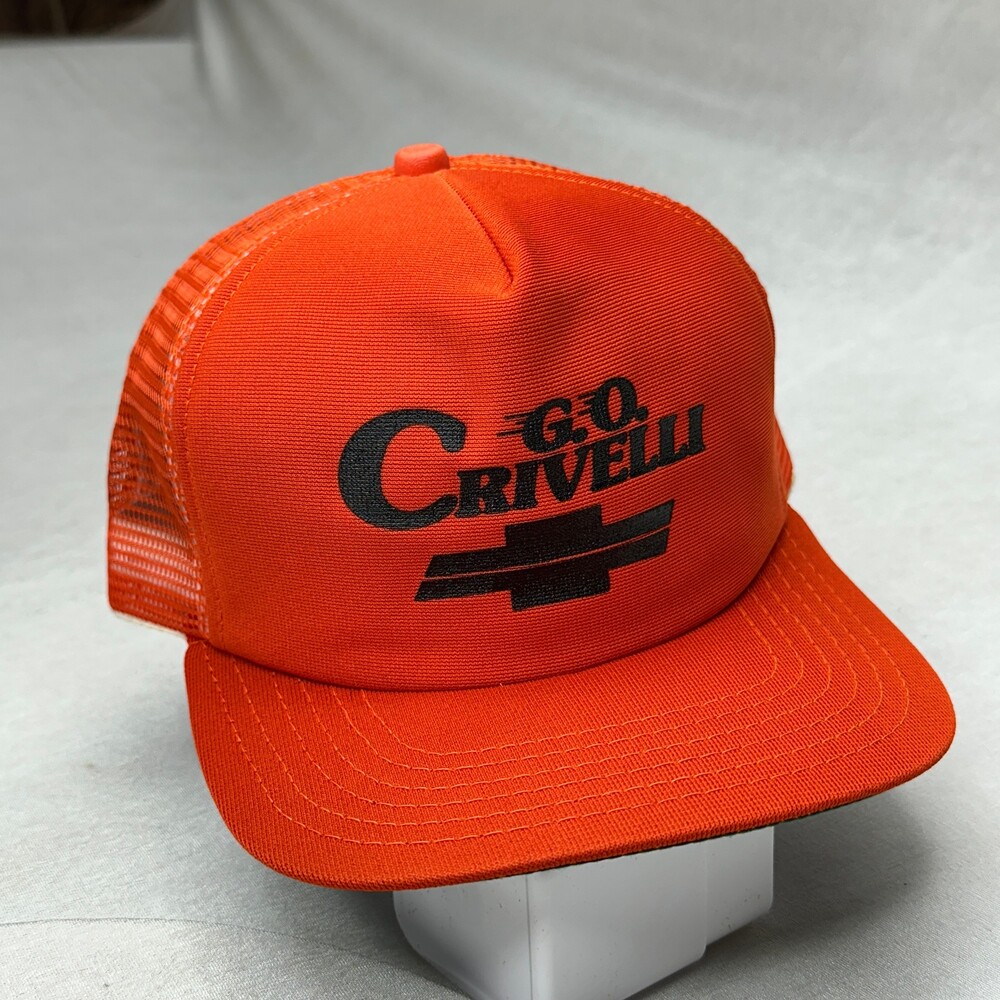 VTG 80s New Era Pro Design Crivelli Chevy Trucker Hat Orange